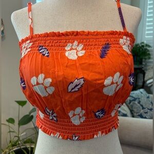 Clemson Tigers Smocked Halter Half Crop Top